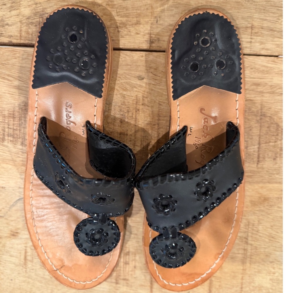 Jack Rogers Black Leather Sandals Womens 7